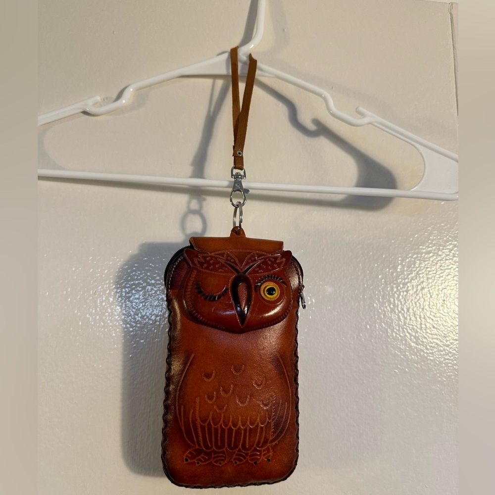 Leather Clutch with Owl Embossing